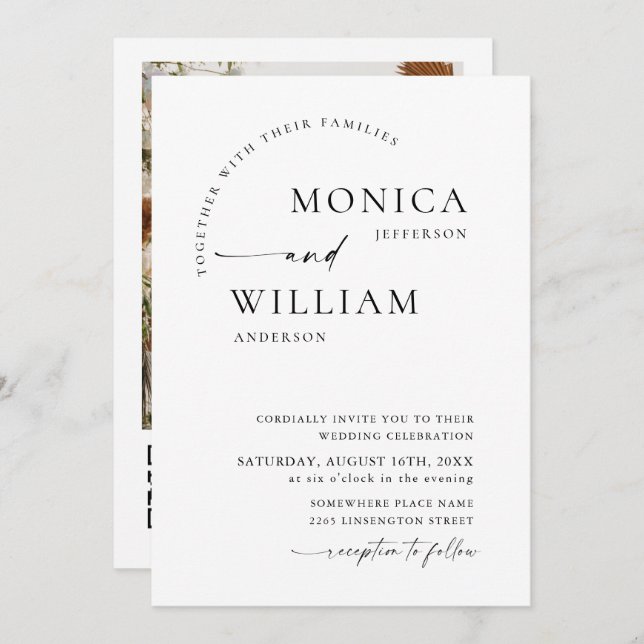 Elegant Minimalist Wedding Photo QR code Invitation (Front/Back)