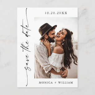 Elegant Minimalist Wedding Photo QR Save The Date Postcard