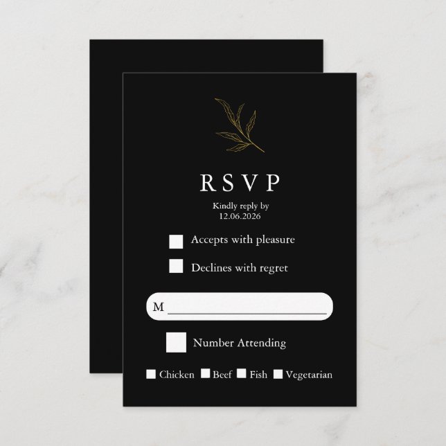 Elegant Minimalist Wedding RSVP Card Modern Simple (Devant / Derrière)