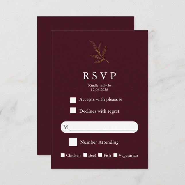 Elegant Minimalist Wedding RSVP Card Modern Simple (Devant / Derrière)