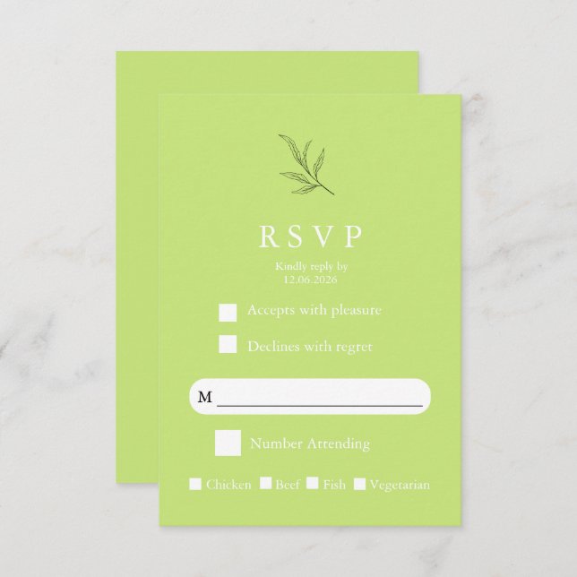 Elegant Minimalist Wedding RSVP Card Modern Simple (Devant / Derrière)