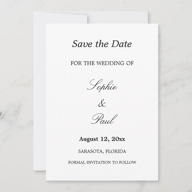 Elegant Minimalist Wedding Save the Date (Front)