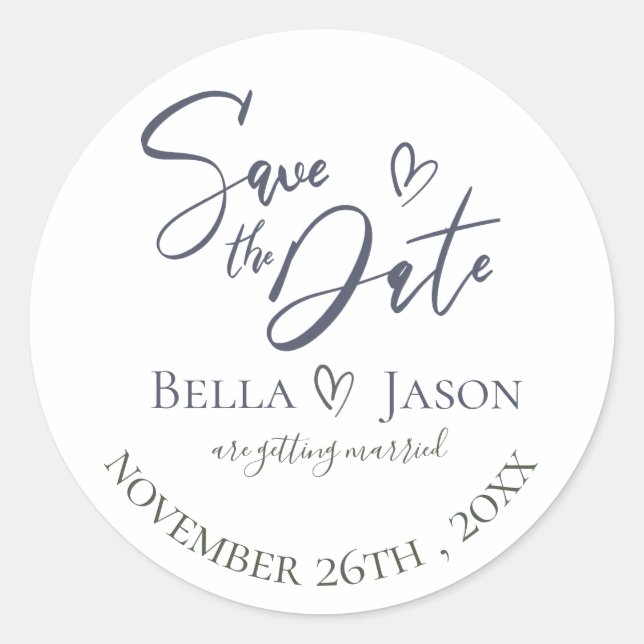 Elegant Minimalist Wedding Save The Date Classic Round Sticker (Front)