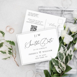 Elegant Minimalist Wedding Save the Date QR code Postcard