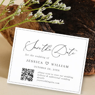 Elegant Minimalist Wedding Save the Date QR code Postcard