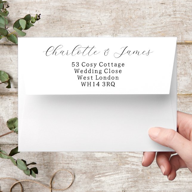 Elegant Minimalist Wedding Script Black And White Envelope (Creator Uploaded)