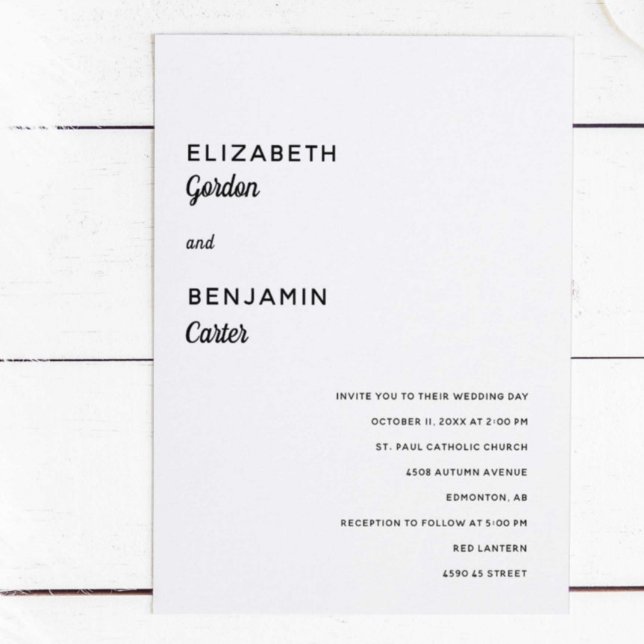 Elegant Minimalist Wedding Simple Typography Black Invitation (Creator Uploaded)