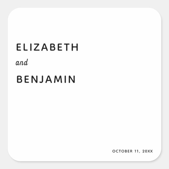Elegant Minimalist Wedding Simple Typography Black Square Sticker (Front)