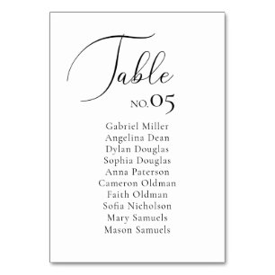 Elegant minimalist Wedding Single seating plan Table Number