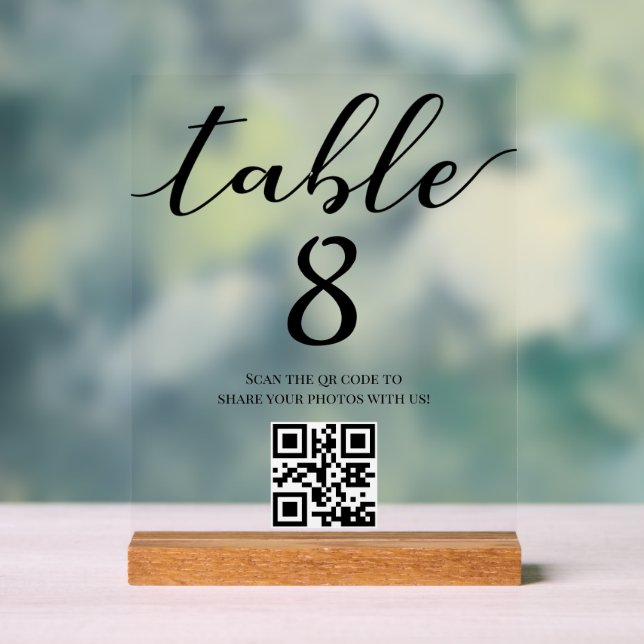 elegant minimalist wedding table number qr code acrylic sign (Neutral)