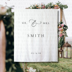 Elegant Minimalist Wedding Welcome Sign Mr & Mrs Tapestry