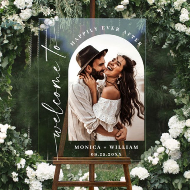 Elegant Minimalist Welcome Photo Wedding Acrylic Sign (Creator Uploaded)