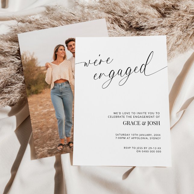 Elegant Minimalist We're Engaged Engagement Party Invitation (Creator Uploaded)