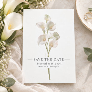 Elegant Minimalist White Calla Lily Wedding Save The Date