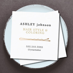 Elegant Minimalist White Faux Gold Hairdresser Square Business Card