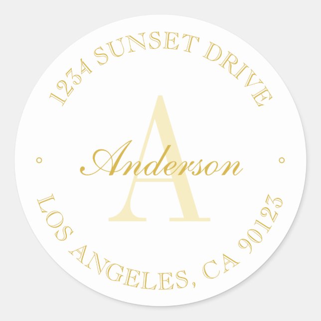 Elegant Minimalist White & Gold Monogram Classic Round Sticker (Front)