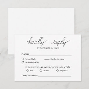 Elegant Minimalist White Meal Option Wedding RSVP Card