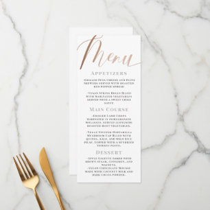  Elegant Minimalist White Rose Gold Script Wedding Menu