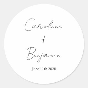 Elegant Minimalist White Script Wedding Custom Classic Round Sticker