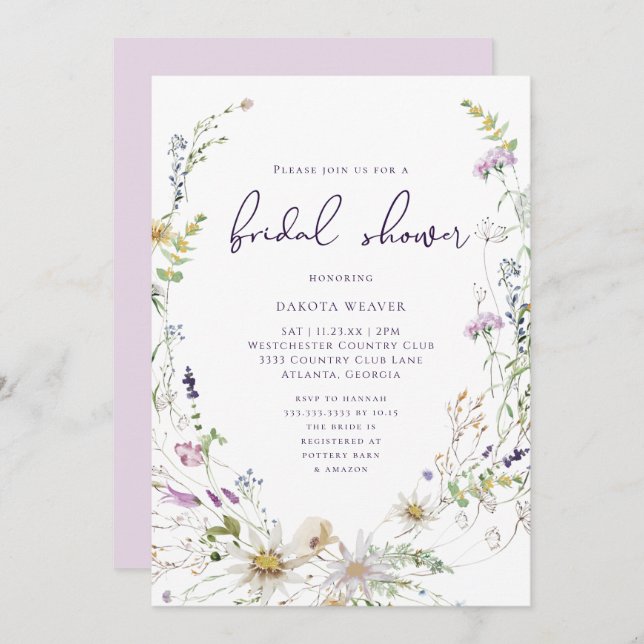 Elegant Minimalist Wildflower Bridal Shower Invitation (Front/Back)