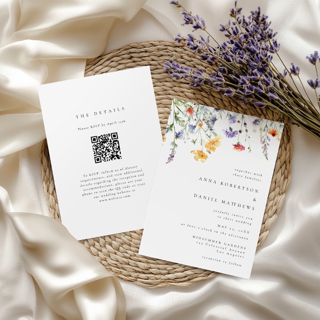 Elegant Minimalist Wildflower QR Code Wedding Invitation (Creator Uploaded)