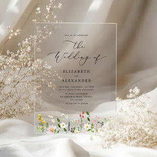 Elegant minimalist wildflower Simple wedding Acrylic Invitations