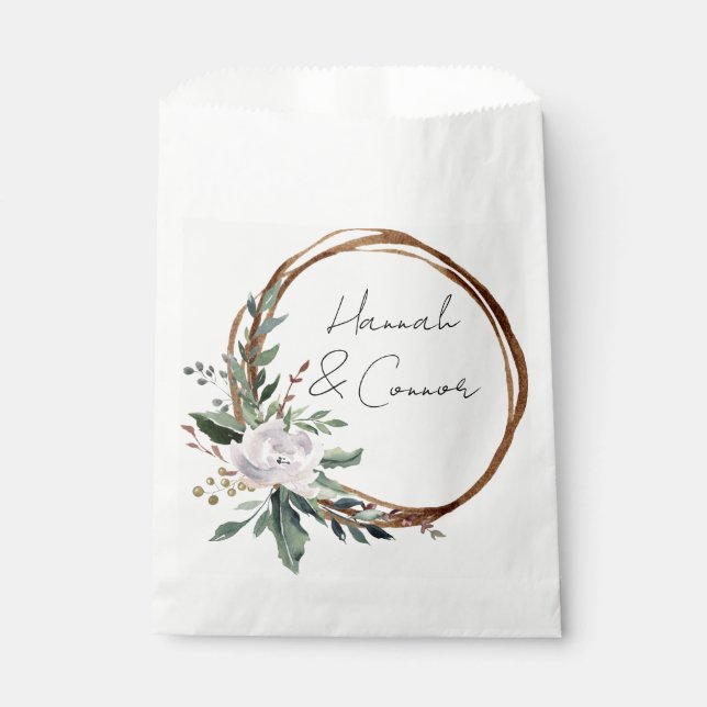 Elegant Minimalist Winter Wreath White Green Favour Bag (Front)