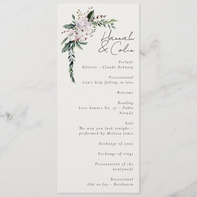 Elegant Minimalist Winter Wreath White Green Program (Front)