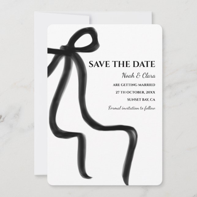 Elegant Minimalist with Black Bow Simple classic S Save The Date (Front)