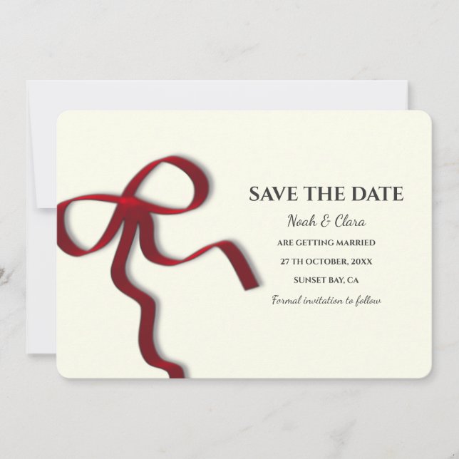Elegant Minimalist with Red Bow - Simple classic Save The Date (Front)