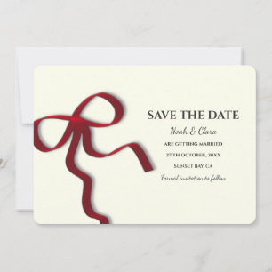 Elegant Minimalist with Red Bow - Simple classic Save The Date