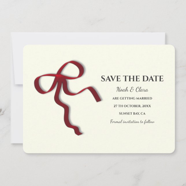 Elegant Minimalist with Red Bow - Simple classic Save The Date (Front)