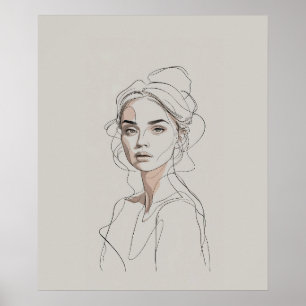 Elegant Minimalist Woman Portrait Line Art  Poster