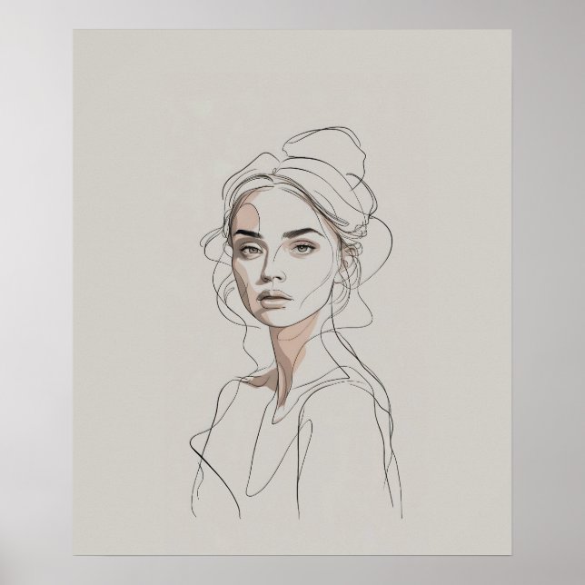 Elegant Minimalist Woman Portrait Line Art  Poster (Front)