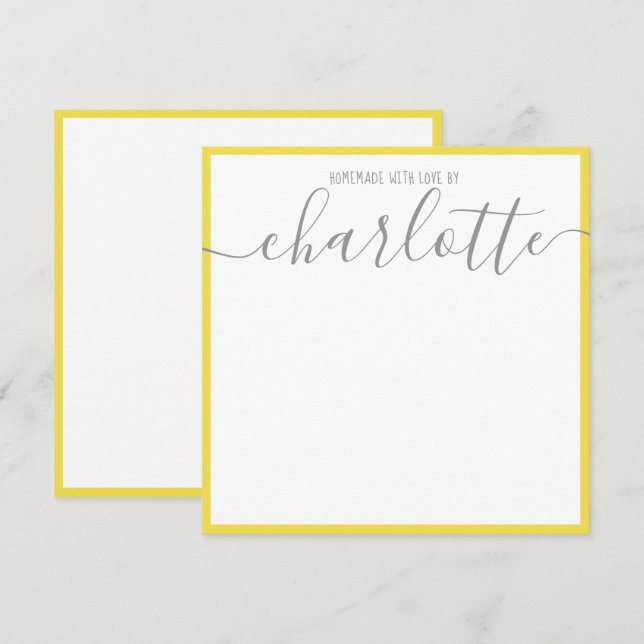 Elegant Minimalist Yellow Strips Grey Script Name  Card (Front/Back)
