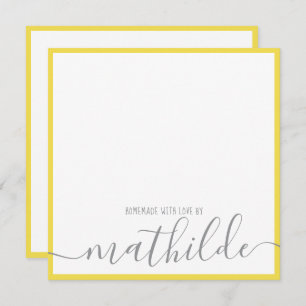 Elegant Minimalist Yellow Strips Grey Script Name Card