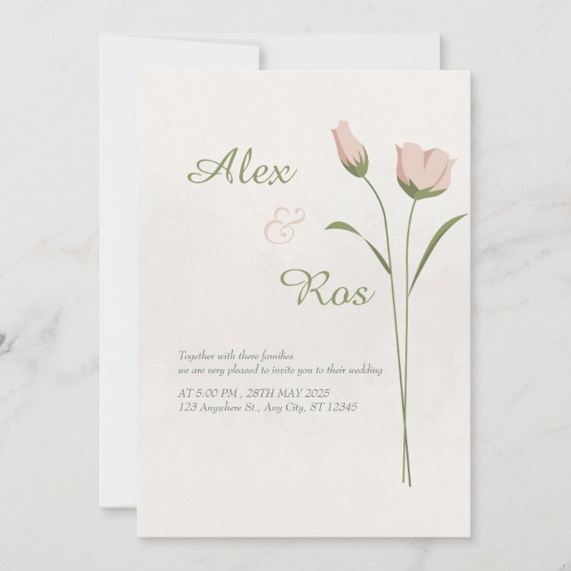 Élégant minimaliste Faire-part de mariage floral (Devant)
