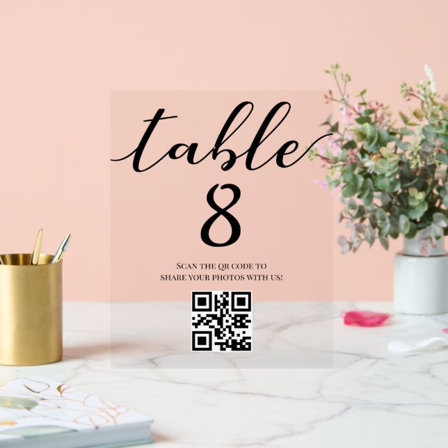 élégant minimaliste mariage numéro de table qr cod (Mariage)