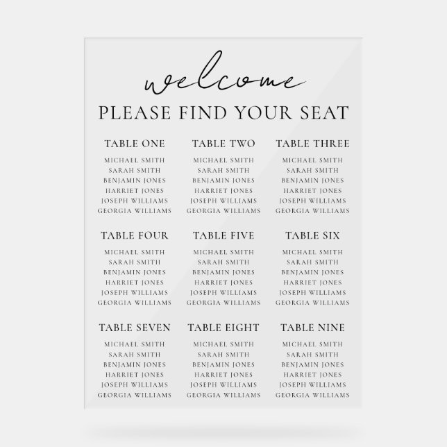Élégant minimaliste moderne Mariage Seating Chart (Recto)