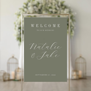 Élégant minimaliste Olive Green Mariage Bienvenue