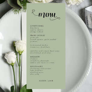 Élégant minimaliste Sage Green Mariage Menu Table