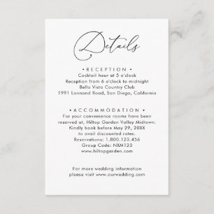 Elegant Minimalistic Black & White Wedding Details Enclosure Card