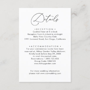 Elegant Minimalistic Black & White Wedding Details Enclosure Card