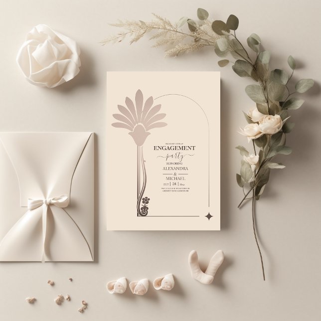 Elegant Minimalistic Floral Art Deco Engagement Invitation (Creator Uploaded)
