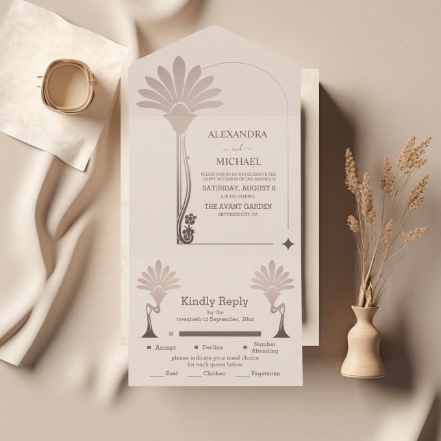 Elegant Minimalistic Floral Art Deco Wedding All In One Invitation (Creator Uploaded)