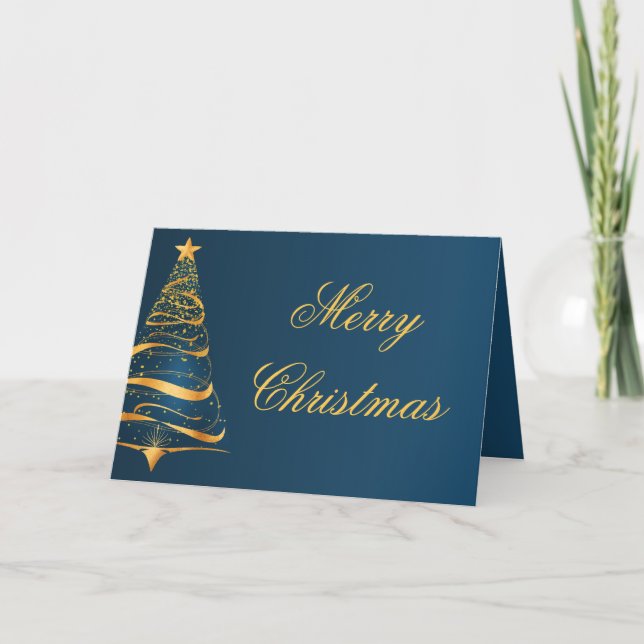 Elegant Minimalistic gold tree Christmas Greeting  Card (Front)