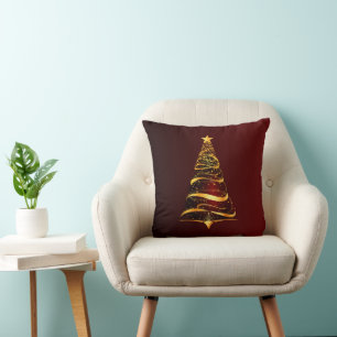 Elegant Minimalistic gold tree Christmas Greeting  Throw Pillow