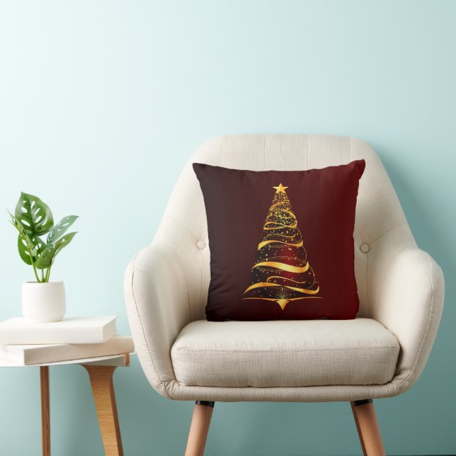 Elegant Minimalistic gold tree Christmas Greeting  Throw Pillow (Chair)