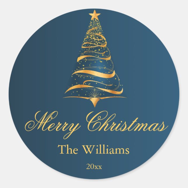 Elegant Minimalistic Golden Christmas Tree  Classic Round Sticker (Front)
