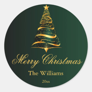 Elegant Minimalistic Golden Christmas Tree Classic Round Sticker